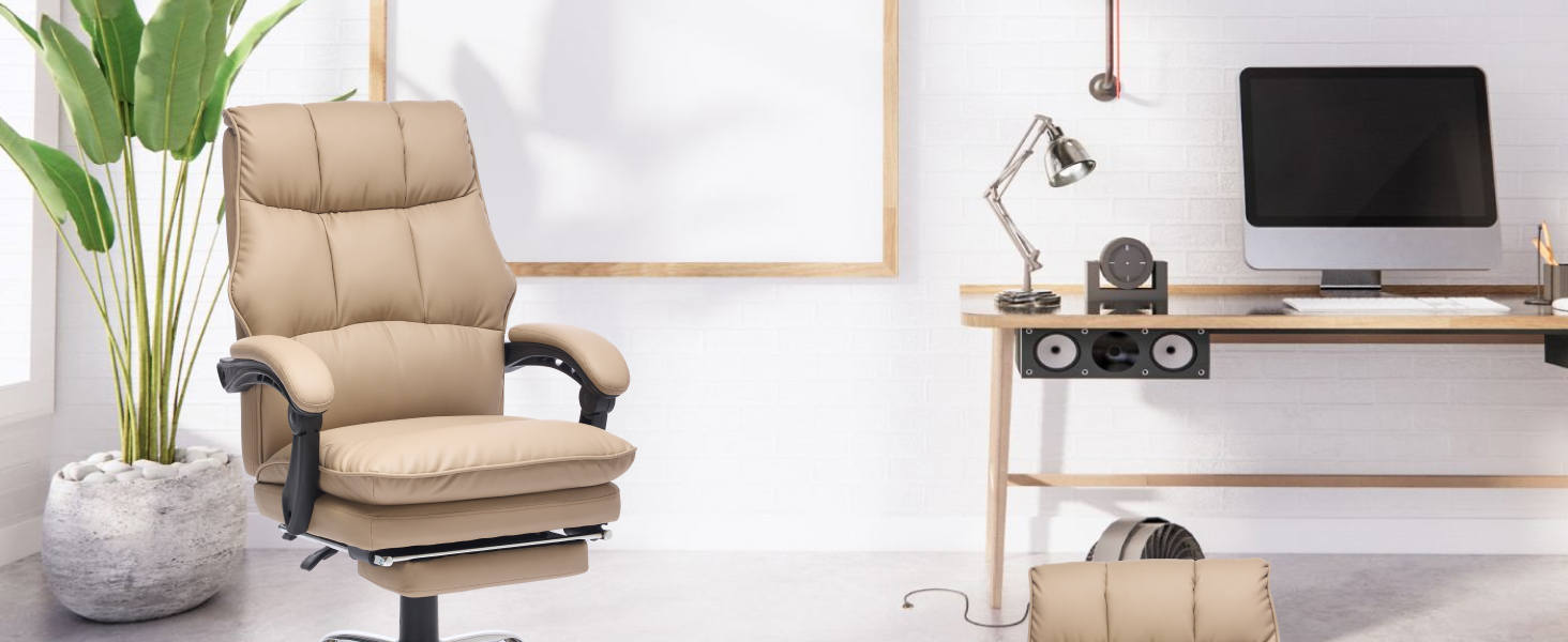 Крісло шеф-кухар SEEDWAVE з підставкою для ніг, офісне крісло, 150 кг, широке сидіння, спинка регулюється під кутом 155°