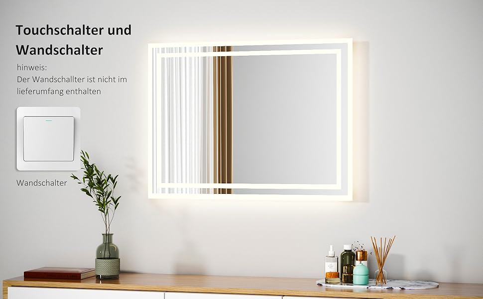 LED дзеркало для ванної кімнати Boromal 40x60 см з підсвічуванням та вимикачем, 6500K, холодний білий світ