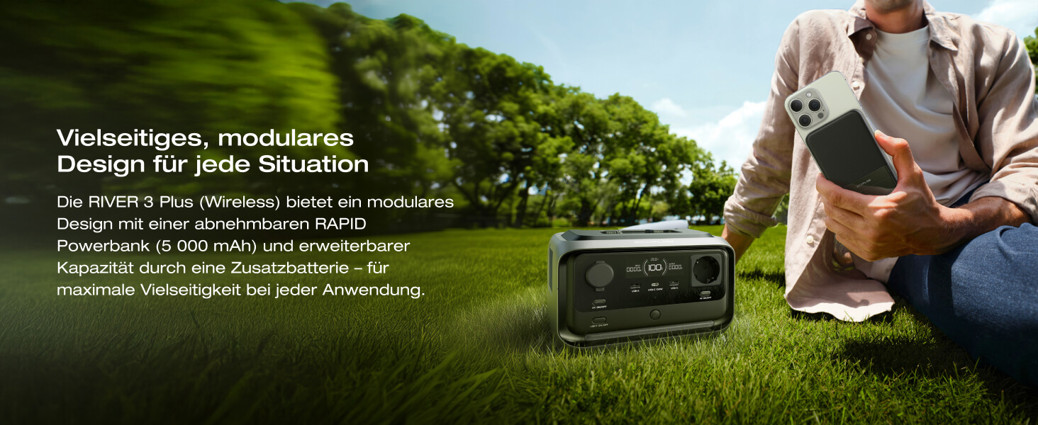 Портативна електростанція EcoFlow RIVER 3 Plus, ємність 286 Wh, номінальна потужність 600 W, пікова потужність 1200 W