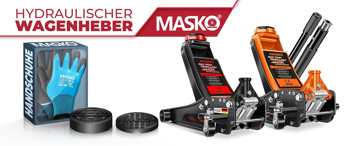 Гідравлічний домкрат MASKO 3T з низьким профілем 85-460мм, 3 гумові накладки, для легкових авто та SUV, ролики 360°, рукавички в комплекті. Домкрат під автомобіль до 3 тонн - Чорний