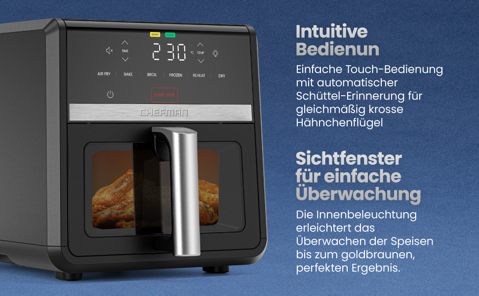 Фритюрниця Chefman TurboFry 8.5 л, 6-в-1, чорна: смаження, випікання, гриль, розігрів, гідратація, розморожування