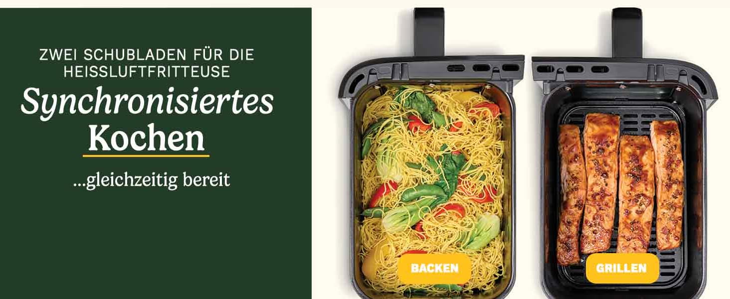 Фритюрниця Cuisinart XXL 10.4L з двома зонами нагріву | Без PFAS та хімікатів | Для смаження, грилю, випікання, дегідратації та підтримання тепла | 2 x 5.2L, 8+ порцій | Деталі придатні для миття в посудомийній машині (3 камери з нержавіючої сталі)