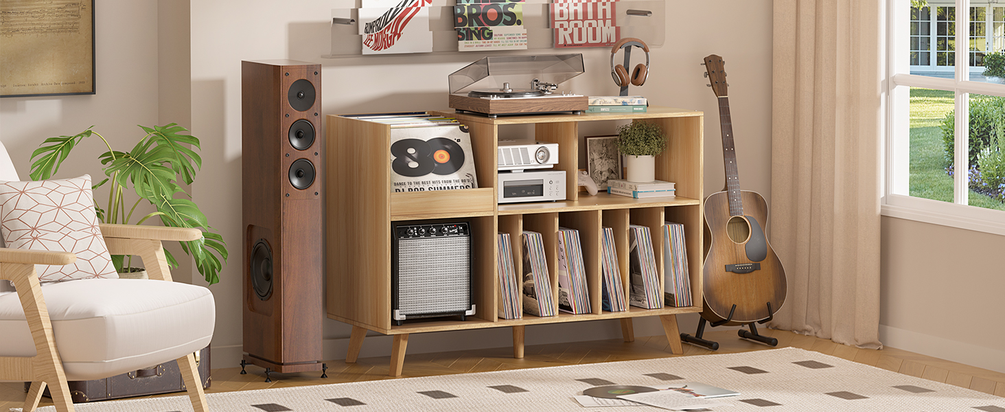 Підставка для платівок велика з полицею для зберігання, дерев'яна, на 450 альбомів