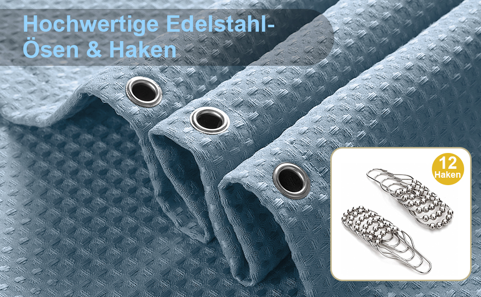 Шторка для душу з льону з металевими кільцями, сіра, 182 x 214 см. Тканинна шторка для ванни, водовідштовхувальна, антигрибкова, для ванної кімнати