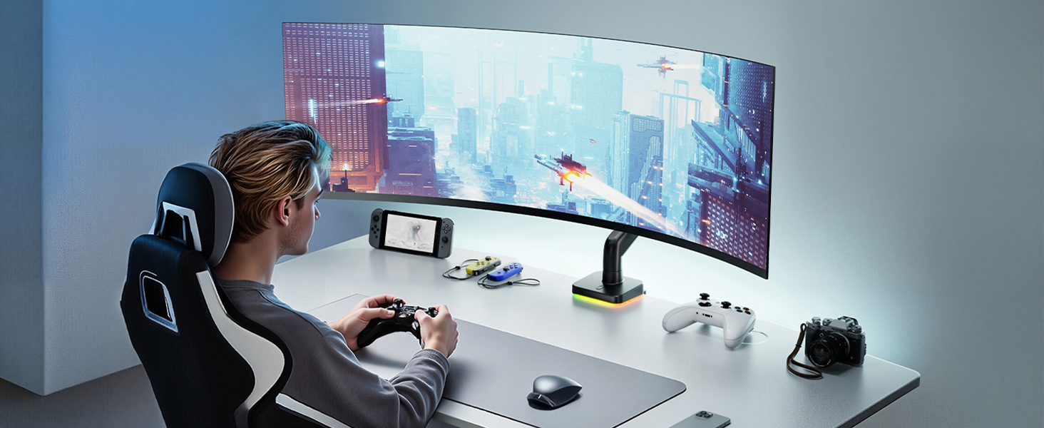 Кріплення для монітора ARES WING Ergonomic RGB, 17-49 дюймів, регульоване по висоті, поворотне, нахилене, RGB LED (білий/чорний)