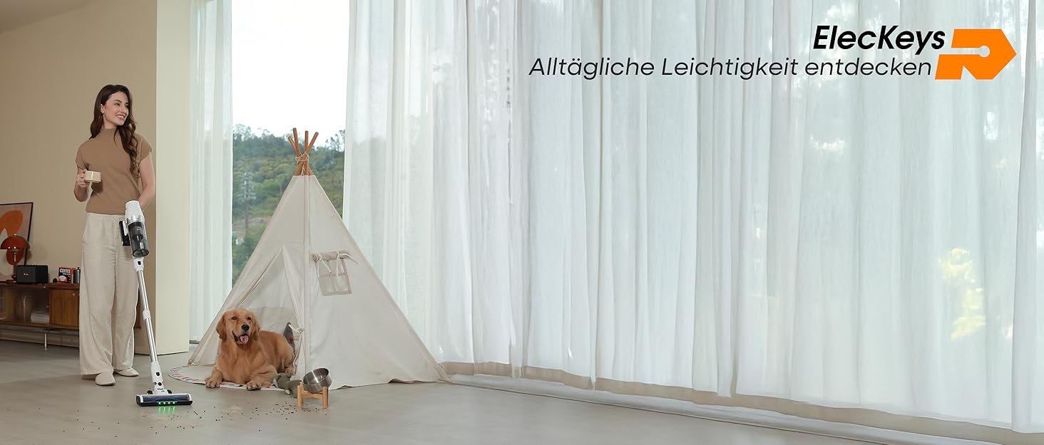 Акумуляторний пилосос ElecKeys 48000 Па, 580 Вт, 65 хв з LED дисплеєм, для підлоги, килимів та шерсті тварин, білий