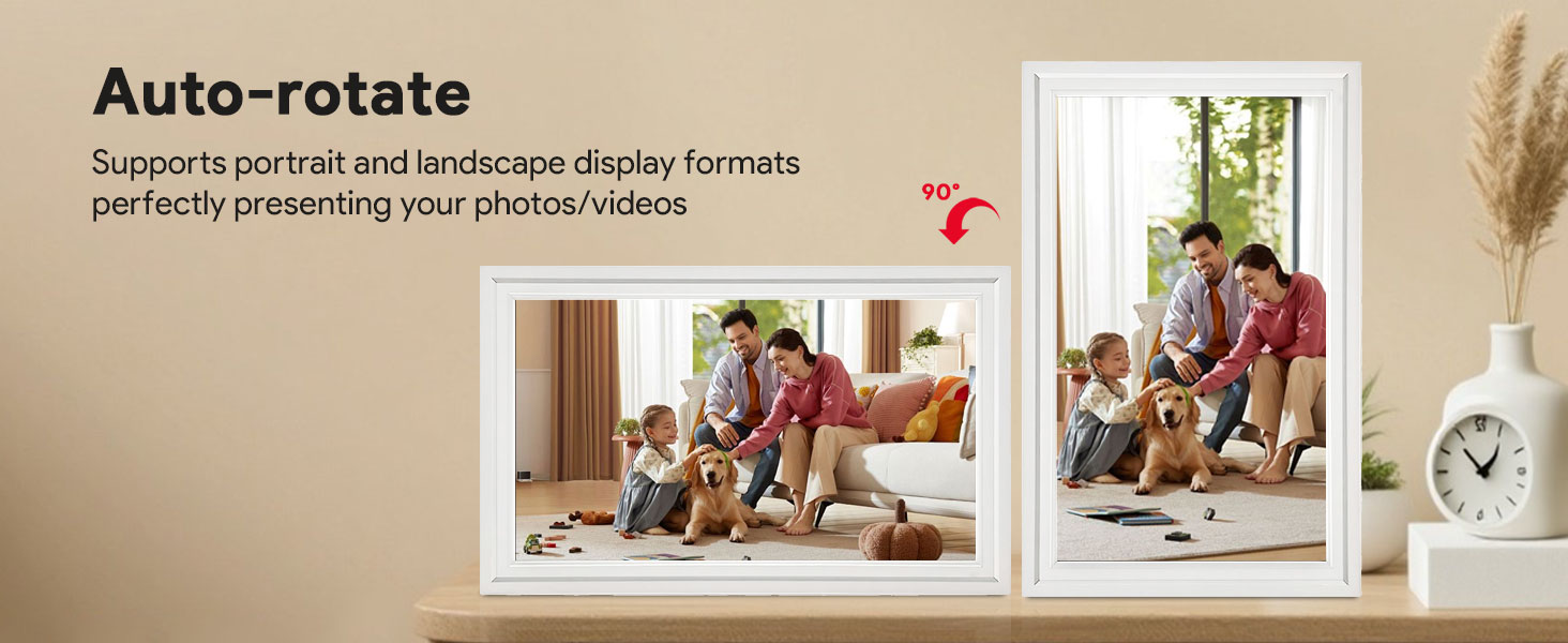 Цифрова фоторамка Frameo 15.6 дюймів з Wi-Fi, 32ГБ пам'яті, HD IPS сенсорний екран 1920x1080, автоматичний поворот та підтримка додатка Frameo