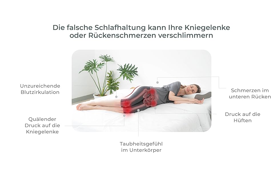 Подушка для сну на боку ComfyCentre: ортопедична подушка між колінами з піни Memory Foam - біла, без ременя
