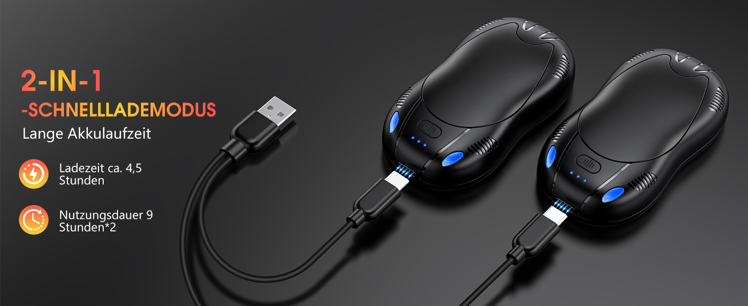 Електричні грілки для рук FANDLISS 10000mAh, 2 шт., з двостороннім нагрівом, USB, 3 режими, для кемпінгу та активного відпочинку