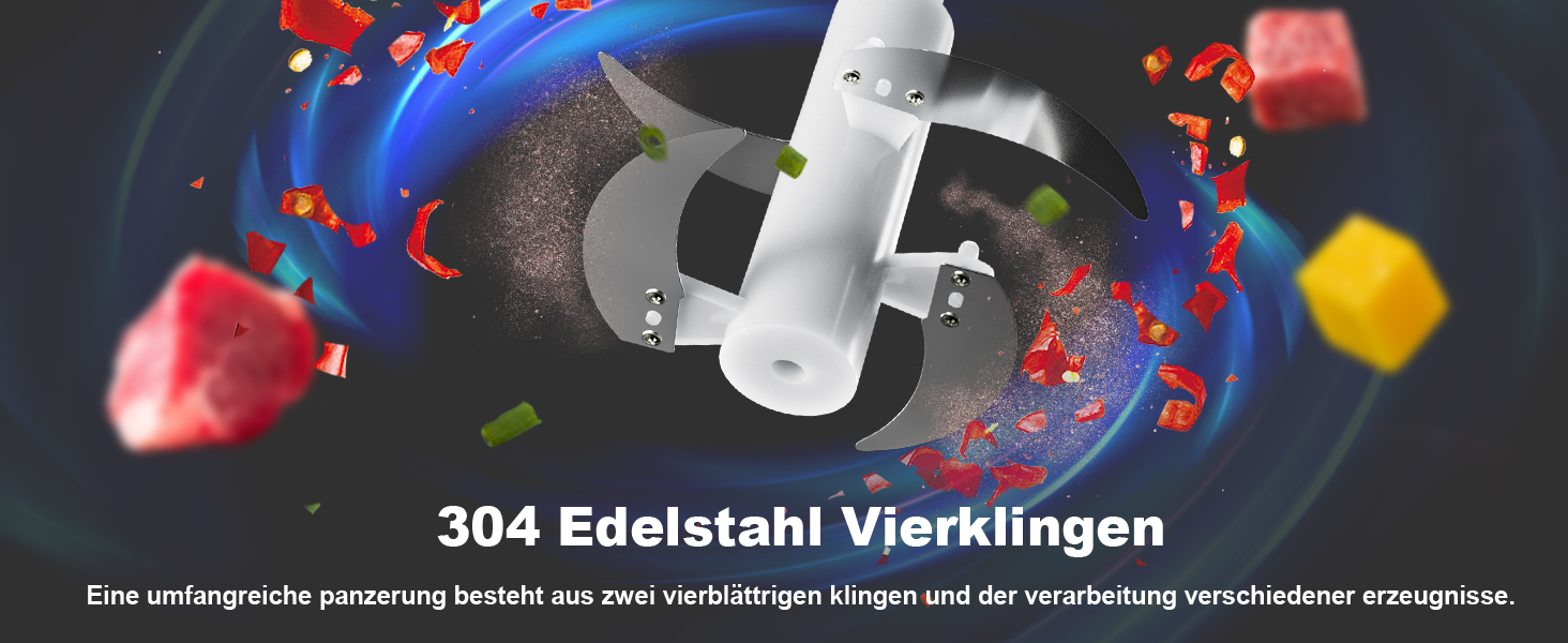 Електричний подрібнювач для кухні 2.5л, мультиподрібнювач 300W з 2 запасними лезами, 3 швидкості, придатний для миття в посудомийній машині, нержавіюча сталь 304, для дитячого харчування, овочів, фруктів, м'яса