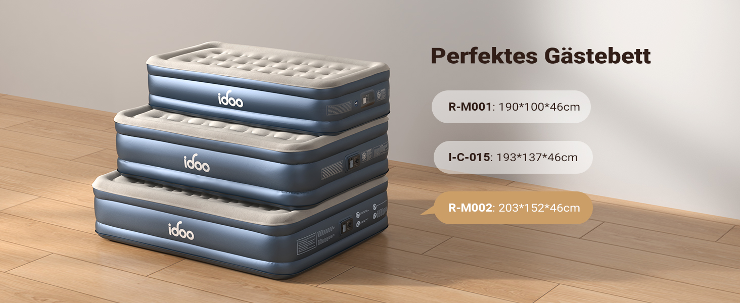 Надувний матрац iDOO самостійно надувний, 2 персони, з електричним насосом, для кемпінгу, 152x203x46 см, 295 кг, 152x203 см