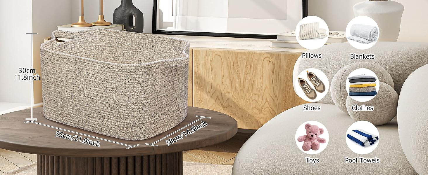 Складний кошик для білизни, 63L, з бавовни, плетений, з ручками, для ковдр, одягу, іграшок, 2 шт. (білий та коричневий)