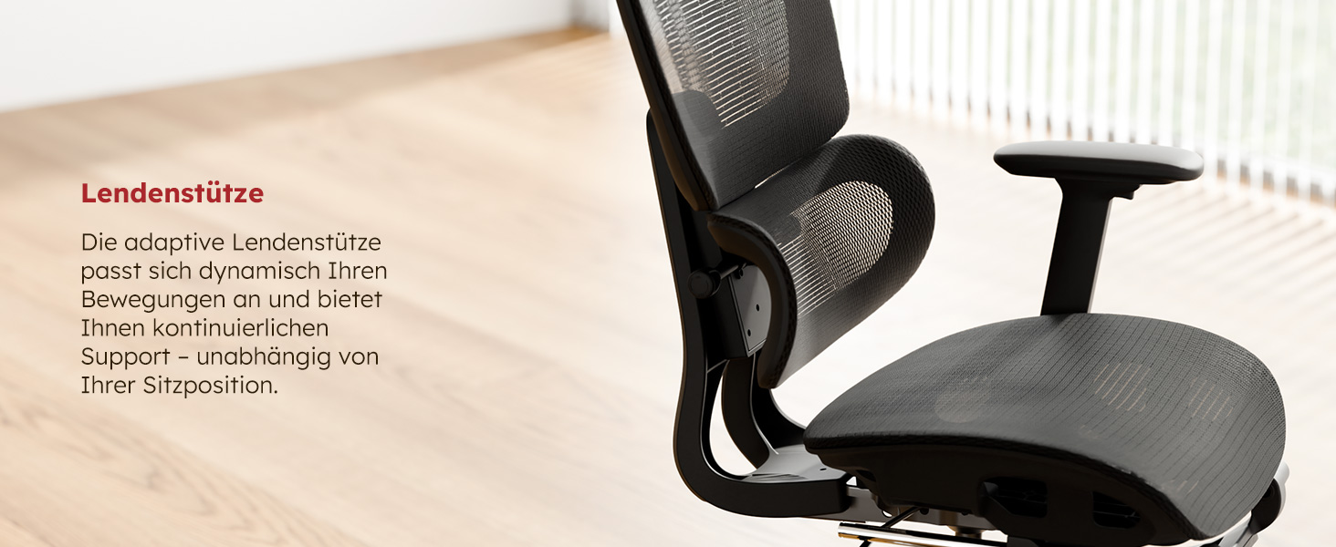 Ергономічне крісло для офісу Voll-Mesh з підголівником, підставкою для ніг, регульованою спинкою, підлокітниками, автоматичною поперековою підтримкою, PU-колесами, поворотним на 360°, до 150 кг, чорне