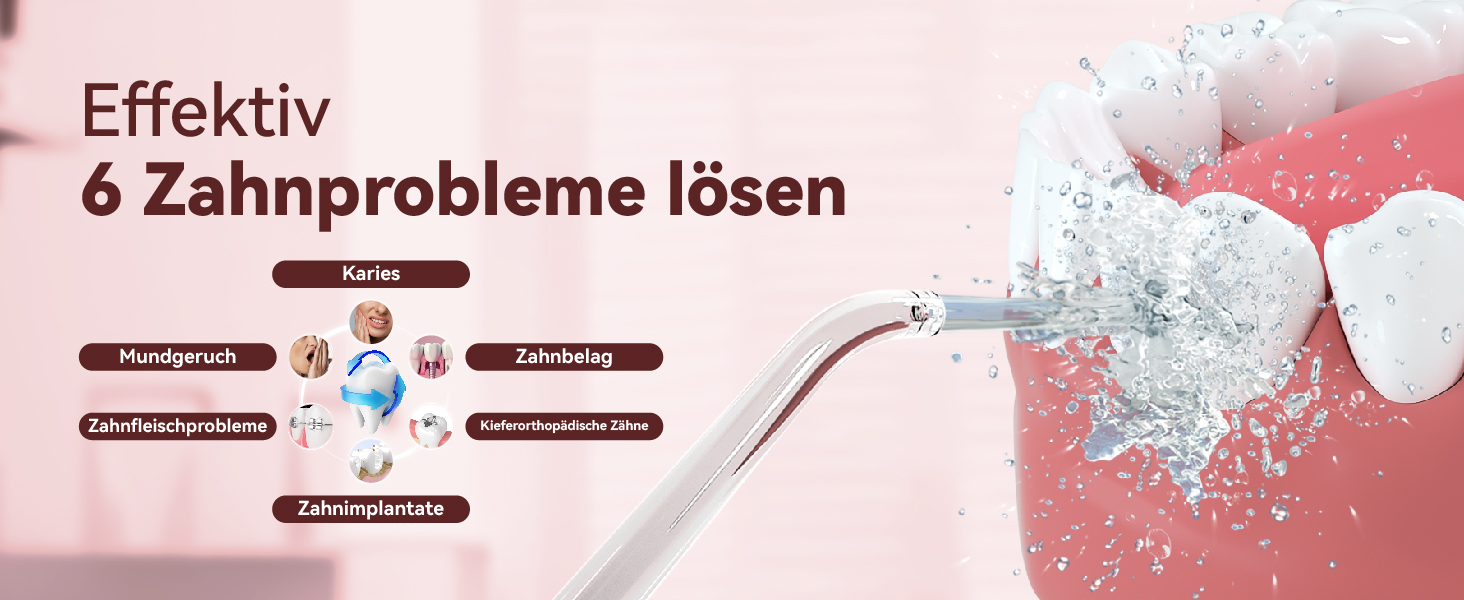 Портативний електричний іригатор для порожнини рота JTF Mini, бездротовий, для подорожей, з 5 насадками, 4 режими, 230 мл, водонепроникний (IPX7), рожевий