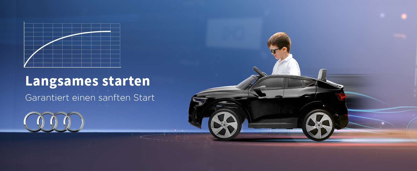 Дитячий електромобіль Audi E-tron 12V HOMCOM, з пультом, ременем безпеки, музикою (MP3/USB/TF), для дітей 3-5 років, чорний