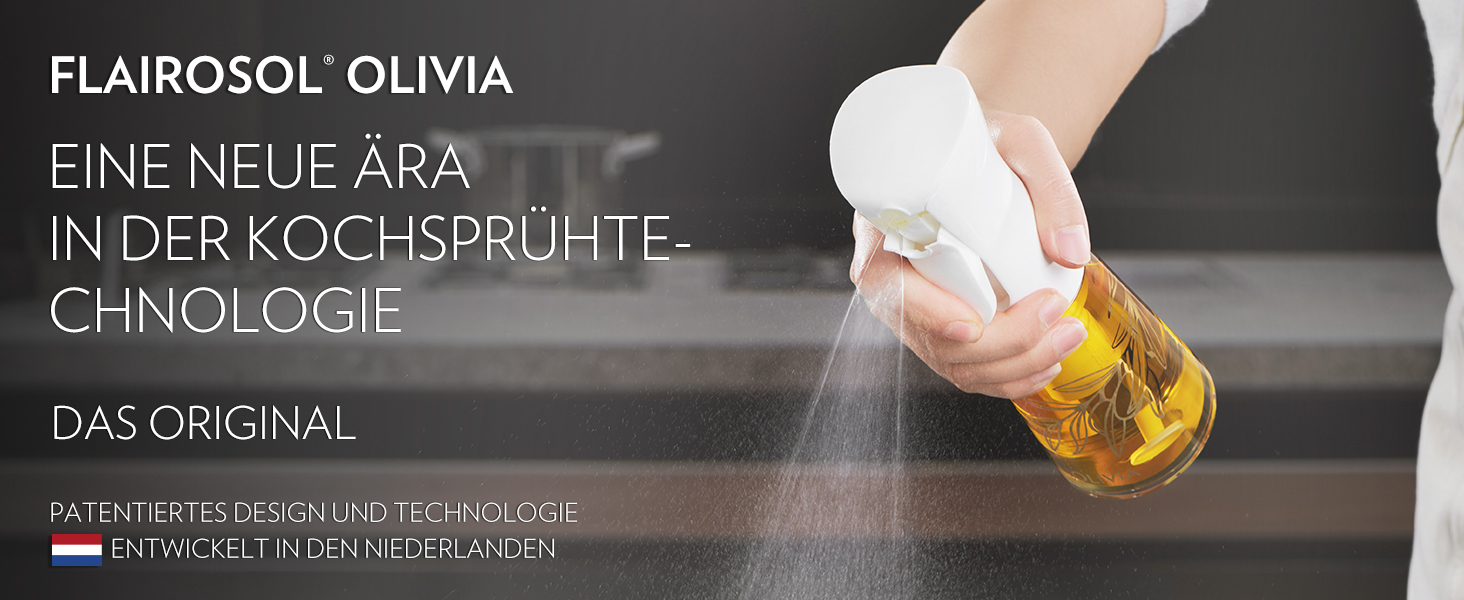 Скляний розпилювач для оливкової олії FLAIROSOL OLIVIA (200 мл) — дозатор для кухні, гриля та аерофритюрниці, прозорий з золотом