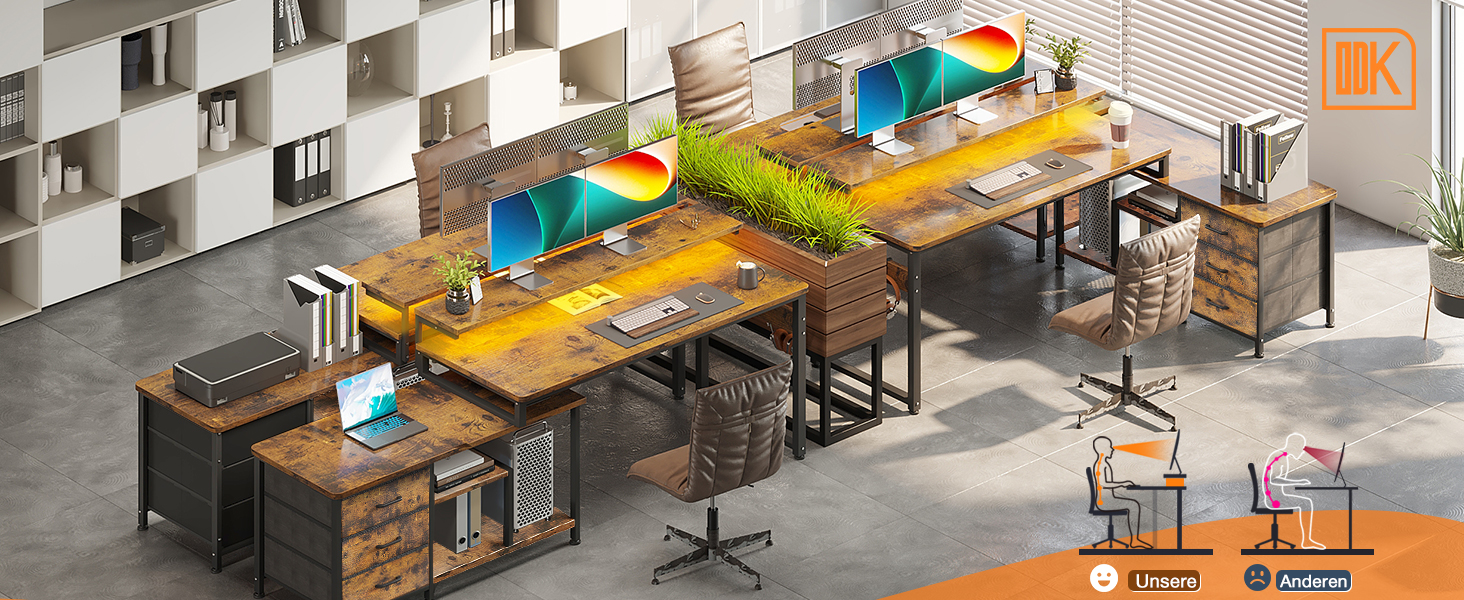 Кутовий стіл ODK з ящиками 174x100 см, з полицею, реверсивний, для геймінгу, офісу, дому, коричневий