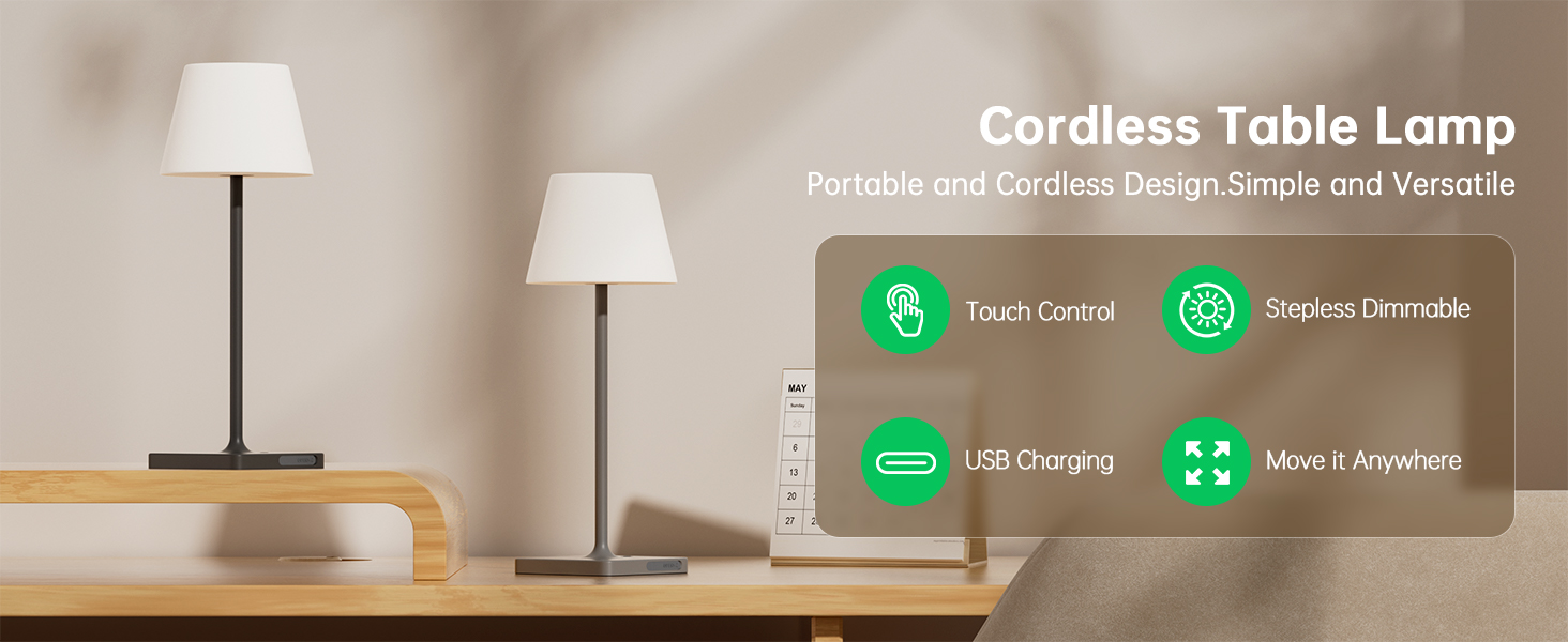 LED лампа настільна акумуляторна бездротова, диммувана, з тач-панеллю, 4000mAh, з функцією павербанку, вологостійка IP44, для дому та вулиці (сіра)