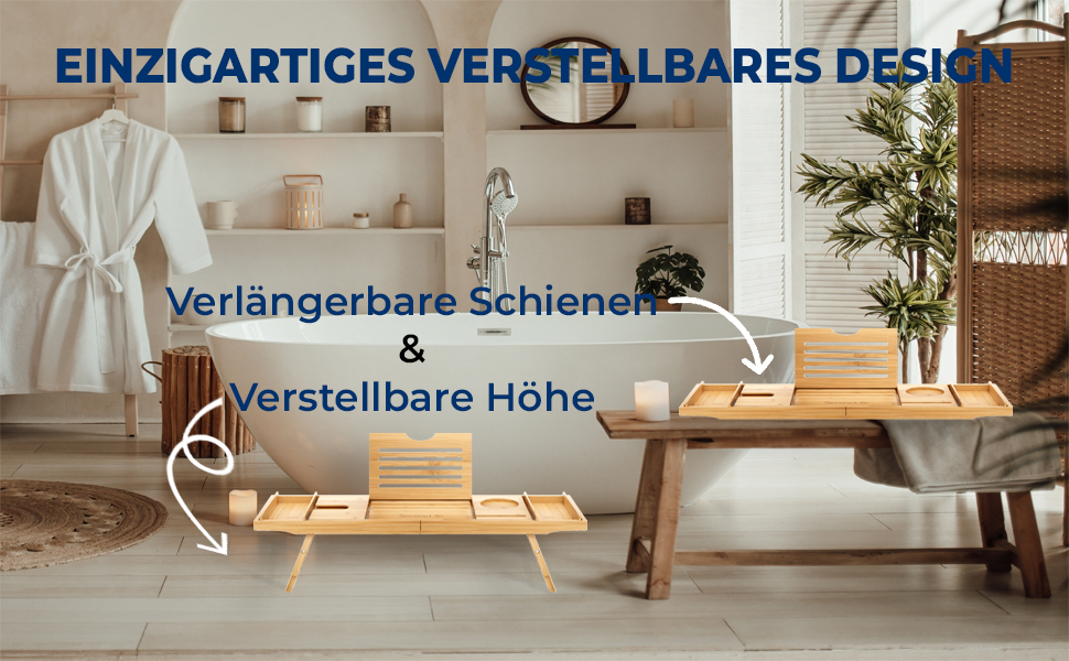 Підставка для ванни та ліжка SereneLife 2-в-1 – складане піднос для сніданку в ліжку та ванній з бамбука, водовідштовхувальний, регульований розмір – дерев'яна підставка для ванни, міцна спинка (складний, міцна спинка, подарунковий набір)