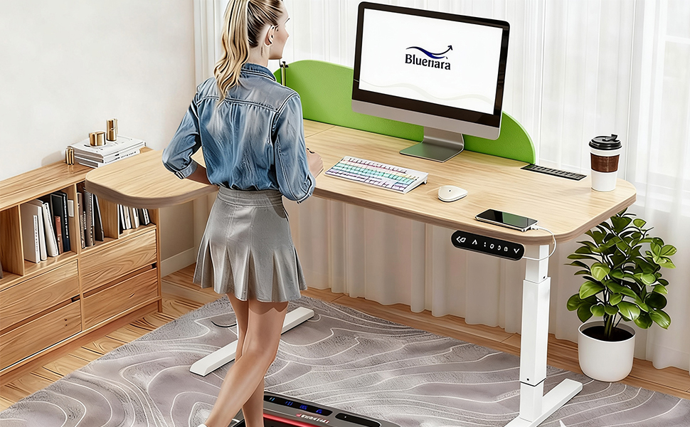 Електричний кутовий стіл з регулюванням висоти 150 см, L-подібний, з 4-ма пам'ятями, з'єднувальною панеллю, для дому та офісу (150x68 см, світло-коричневий/зелений)