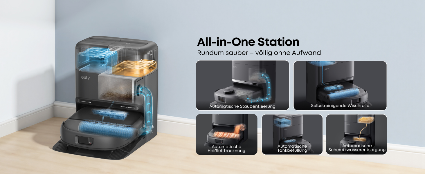 Робот-пилосос Eufy C28 з функцією миття підлоги, HydroJet самоочисний валик, потужність 15000Pa, 5-в-1 Omni-станція, антизаплутувальна щітка, розпізнавання перешкод за допомогою ШІ