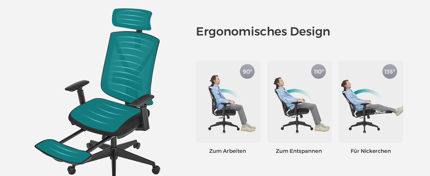 Офісний стілець SONGMICS з підставкою для ніг, ергономічний, з підтримкою попереку, регульованою головою та підлокітниками, регулюванням висоти та функцією гойдання, до 150 кг, чорний OBN61BKV1