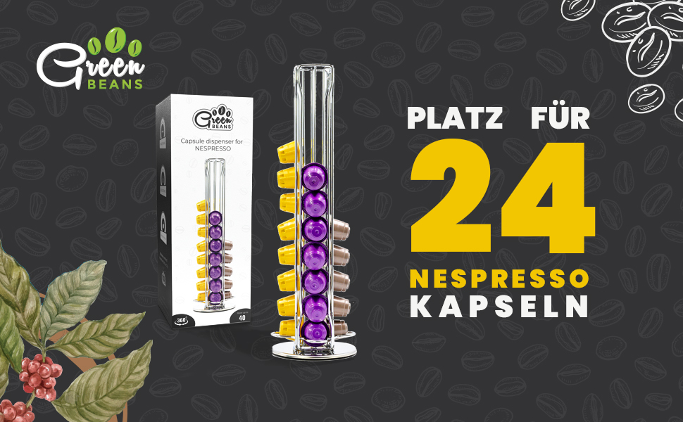 Тримач для капсул Green BEANS сумісний з 40 капсулами Nespresso-підставка для кавових капсул хромована-поворот на 360