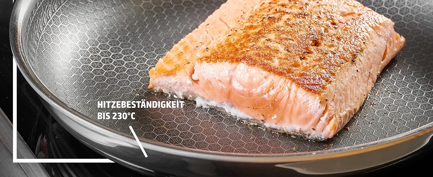 Сковорода HENSSELERS® 28 см - універсальна для всіх типів плит, антипригарне покриття у вигляді сот, індукційна, стійка до подряпин та порізів