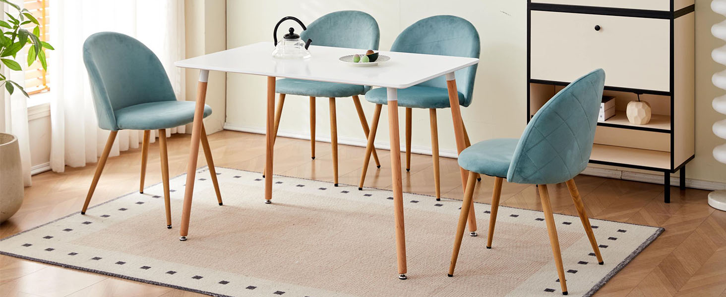 DEYARNA HOME Комплект обідньої групи: стіл та 4 стільці, стіл з МДФ, стільці з оксамиту, сучасний дизайн (Білий/Рожевий, 80*80*75 см)