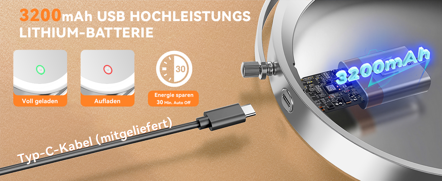 Дзеркало для макіяжу Auxmir з підсвічуванням 1X/30X, перезаряджуване, з LED, для гоління та макіяжу, настінне, поворотне на 360°, з 3 кольорами світла, 3200mAh, срібне