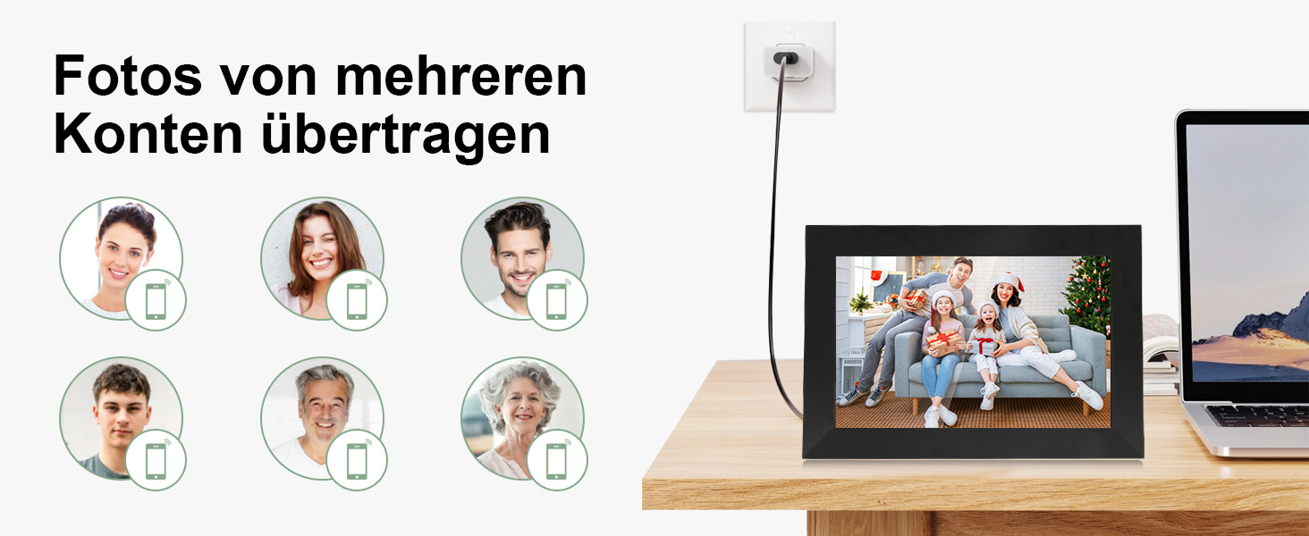 Цифровий фоторамка Veidoo 10.1 дюйма, IPS-сенсорний екран 1280x800, 32GB, для сімейних фото, з Wi-Fi, Frameo App (Чорний)