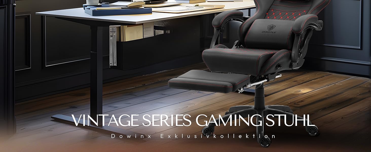 Ігровий крісло Dowinx з регульованою підніжкою, масажним поперековим валиком та офісним комфортом, до 200 кг, кут нахилу спинки 165°, чорний