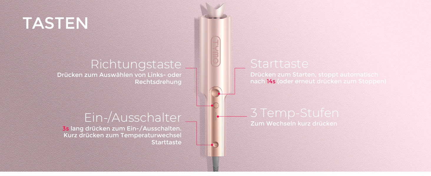 Автоматичний локкен - TYMO Curlpro Plus: великі локони, пляжні хвилі, 25 мм, золото-рожевий