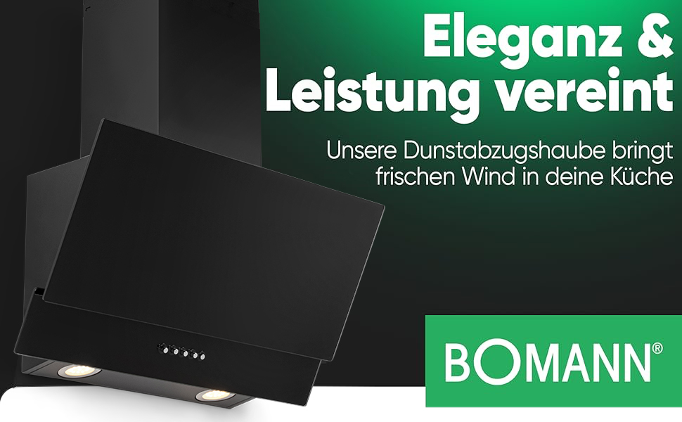 Витяжка кухонна Bomann DU 7607 G, 60 см, чорна, для рециркуляції та відведення повітря, 3 режими потужності