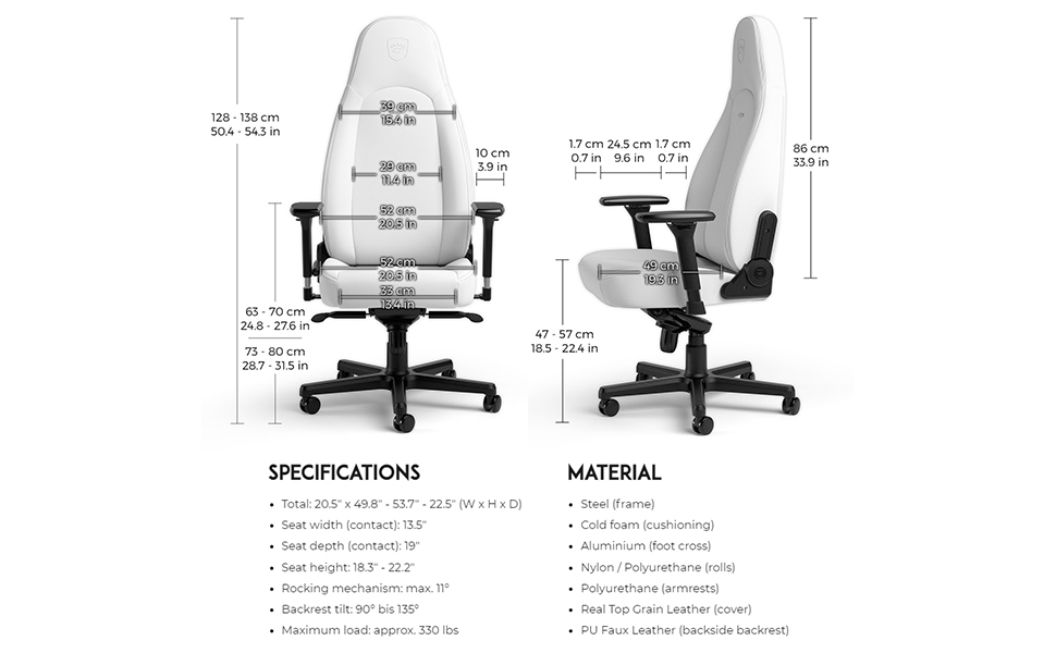 Noblechairs ICON Cognac/Schwarz: Ігровий крісло Noblechairs з підлокітниками, до 150 кг, ергономічний офісний крісло з підлокітниками, штучна шкіра, з подушкою