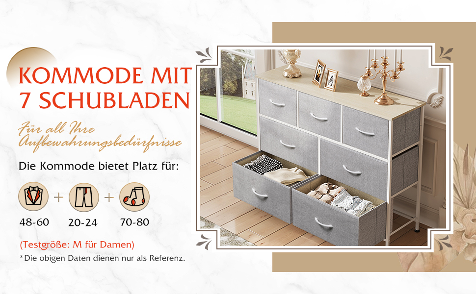 Комод WLIVE з тканини, 7 висувних ящиків, сірий - для спальні, вітальні