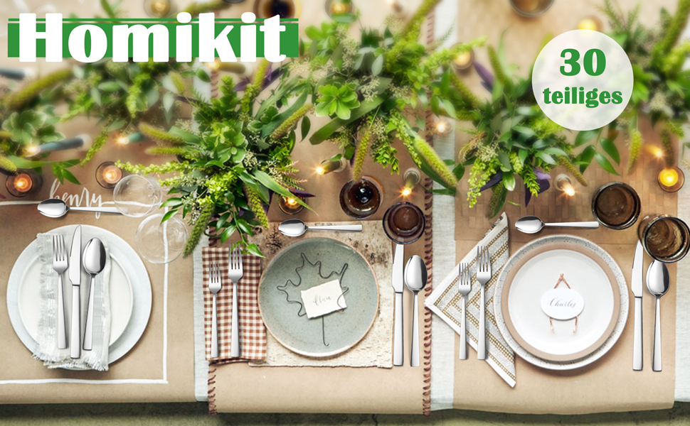 Набір столових приборів Homikit 30 предметів з нержавіючої сталі, полірований, на 6 осіб - ніж, виделка, ложка для дому, ресторану, вечірки