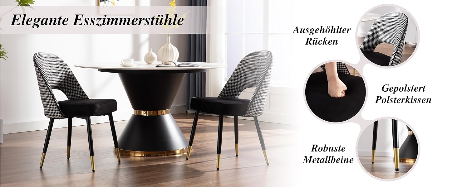 Чайр'юс: Набір з 2-х сучасних м'яких крісел з велюру для вітальні/кухні, без підлокітників, з металевим каркасом (Чорний)