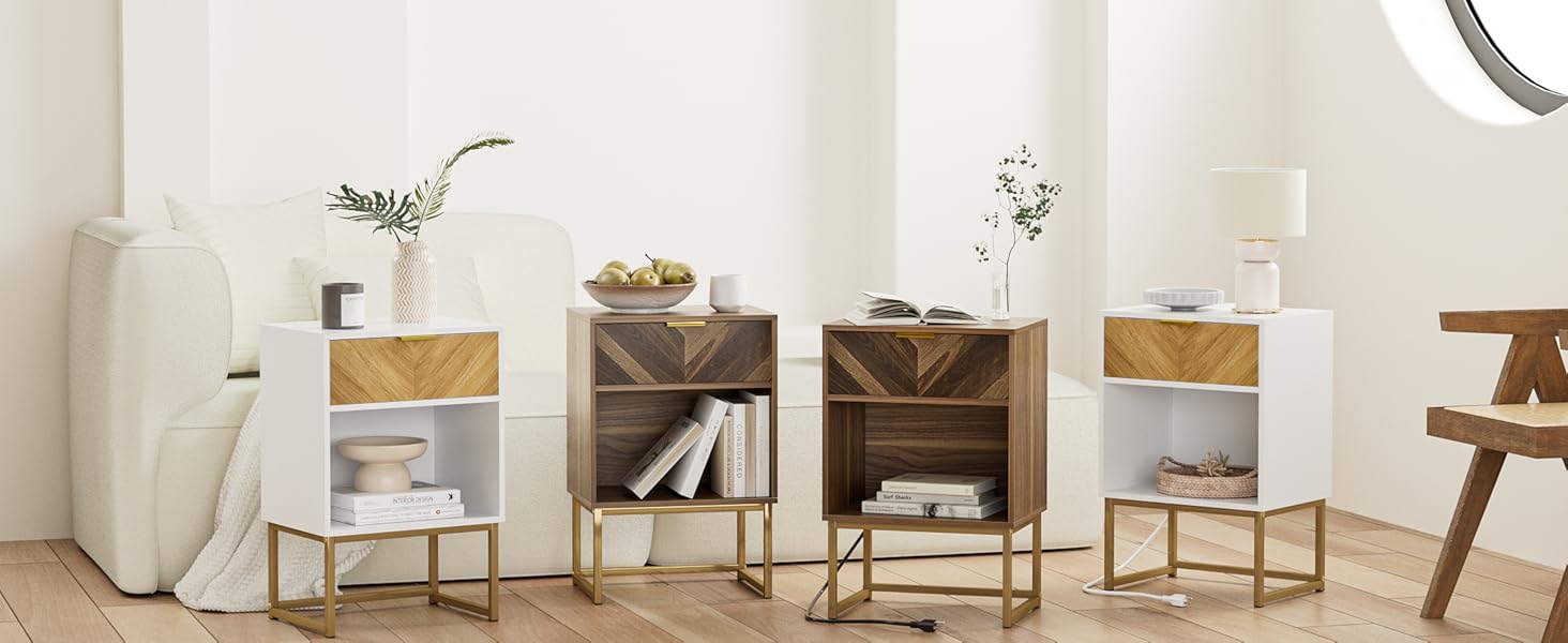 Приліжкова тумбочка з відкритим відділенням, журнальний столик для вітальні та спальні (горіх, 40 x 30 x 60 см)