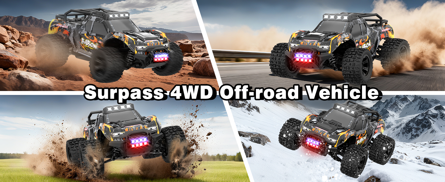 Радіокерований позашляховик FEIMUOSI 1:18 RC Car: LED, 2.4GHz, 2 акумулятори, 20 км/год, для дітей та дорослих (Чорний)