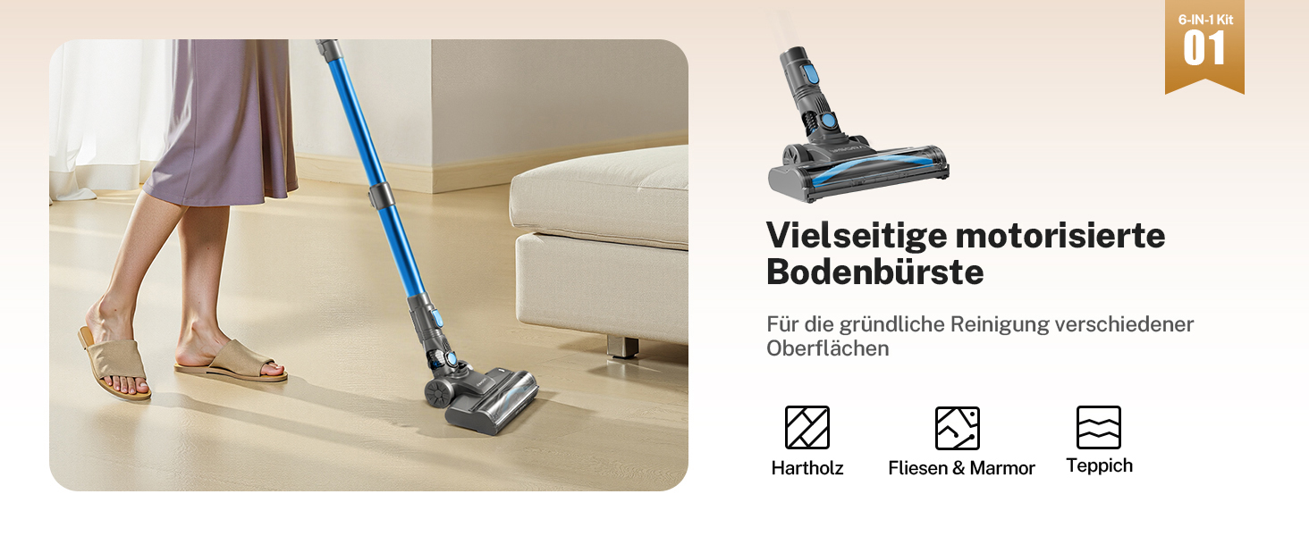 Бездротовий акумуляторний пилосос для дому, 25000Pa, 175W, 50 хвилин роботи, антизаплутана щітка, самостійна парковка, легкий, для килимів, твердих поверхонь, шерсті тварин (блакитний)