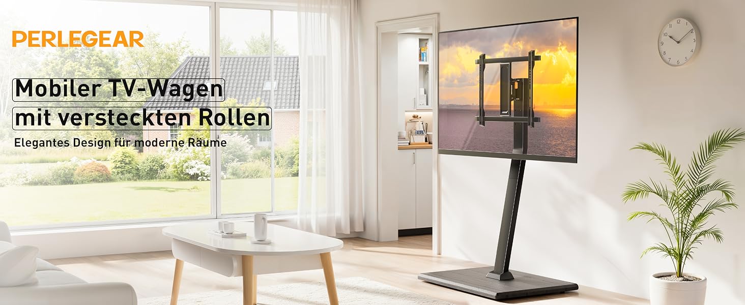 Підставка для телевізора Perlegear на колесах, мобільна, поворотна, нахильна, для телевізорів 30-70 дюймів, до 40 кг, VESA 400x400 мм