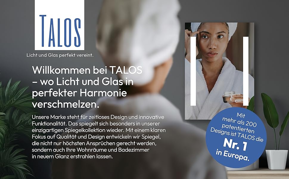 Дзеркало для ванної кімнати Talos Horizon LED 50x70 см з підсвічуванням, нейтрально-білим світлом та алюмінієвою рамою