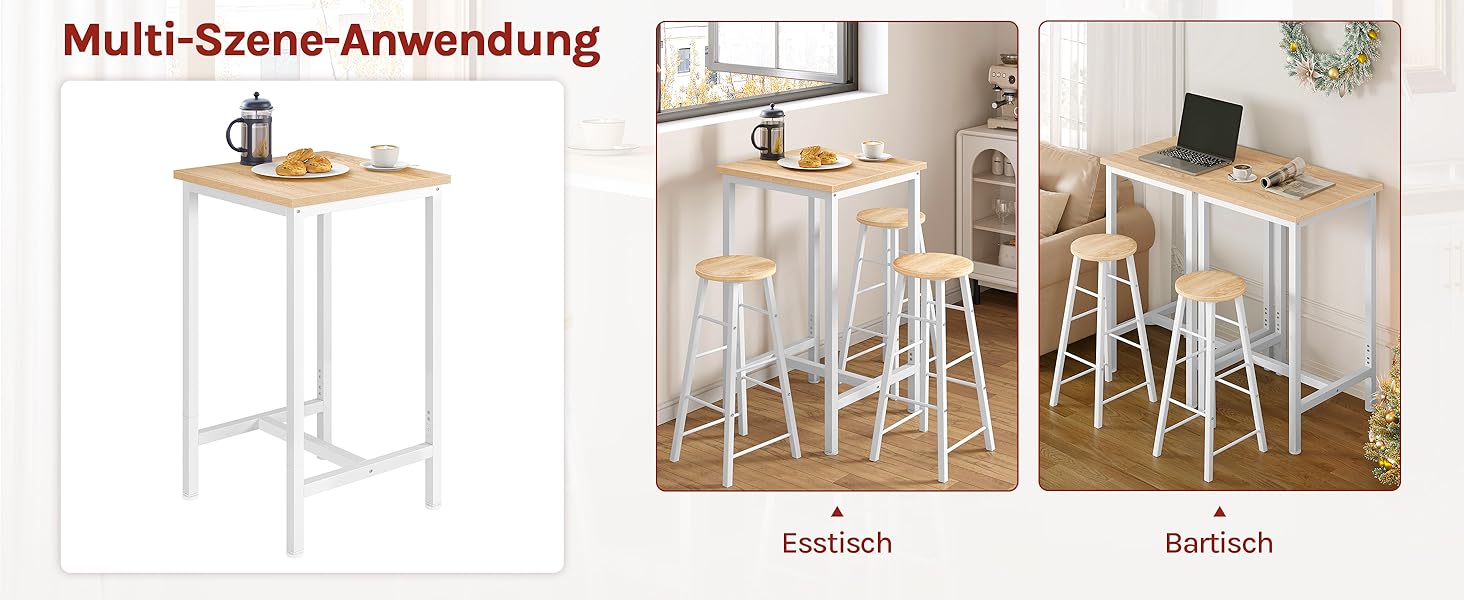 WOLTU Невеликий барний столик 60 x 100 x 60 см, кутовий, метало-дерев'яний, для кухні, бару, вітальні, білий+світлий дуб, BT34hei, без стільців