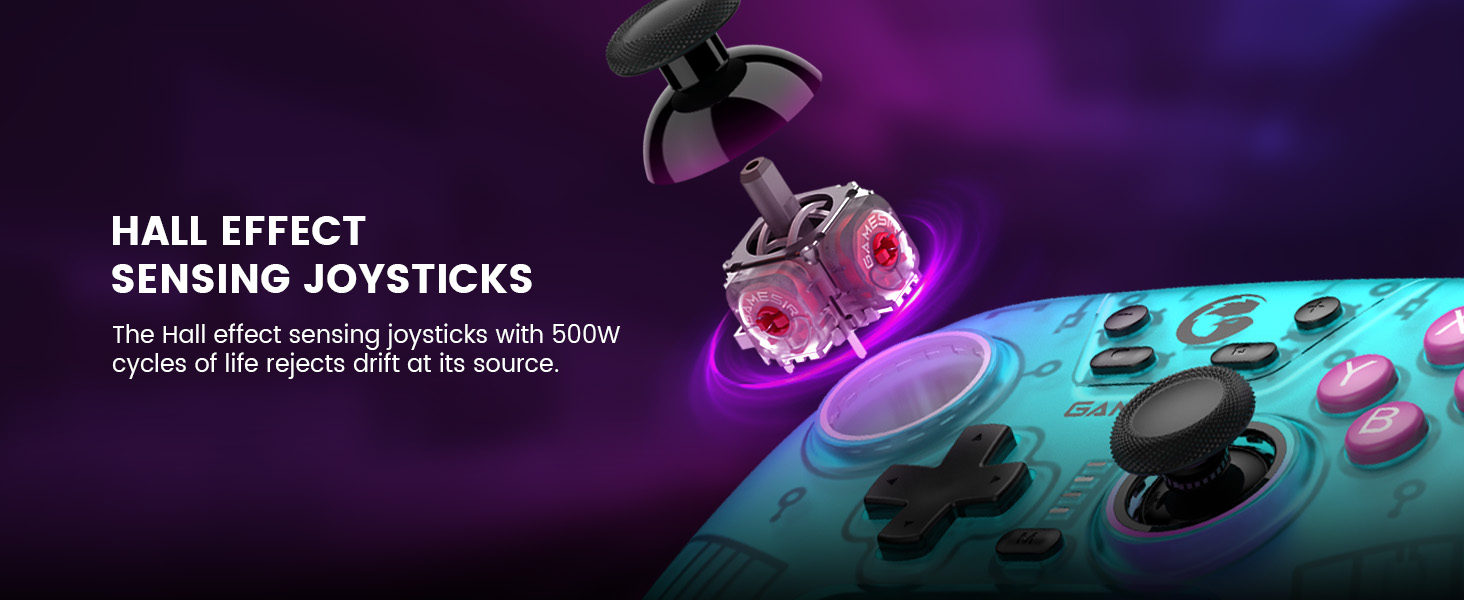 GameSir Nova Lite: Бездротовий контролер з трирежимним підключенням для PC, Switch, Steam, iOS, Android, з тригерами Hall-ефекту, DualVibration, Turbo, рухом (фіолетовий)