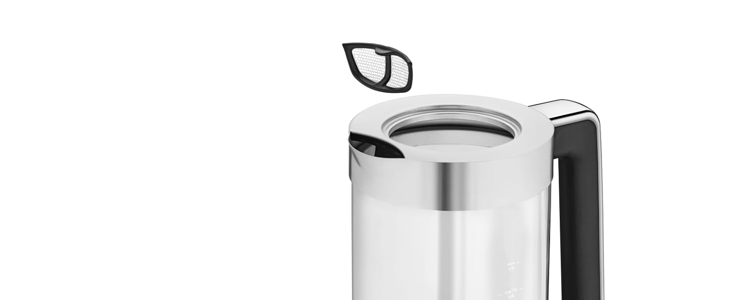 Електричний чайник WMF Lono Silk 1.6 л з нержавіючої сталі, з фільтром від накипу, бездротовий, з поворотним підставою, антифнгер, відкривання однією рукою, зовнішній індикатор рівня води (1.4л - 1.7л)