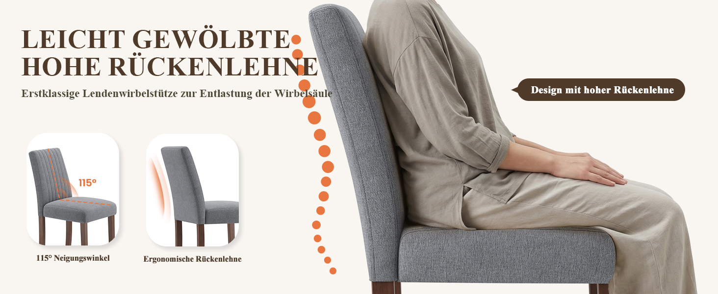 COLAMY Комплект з 2 обідніх стільців, м'який дизайн, спинка, для кухні, ресторану, сірий колір