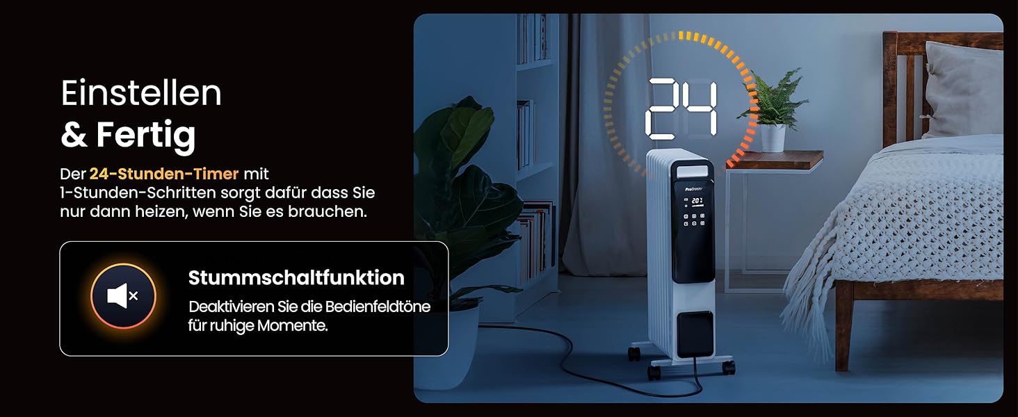 Електричний масляний радіатор Pro Breeze OmniWarm 2500W з 11 ламелями - енергозберігаюча теплова гармата з термостатом, таймером та захистом