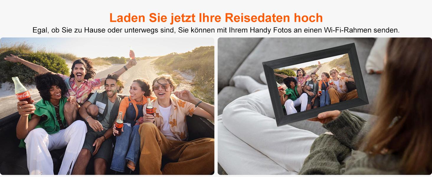 Цифровий фоторамка Frameo WLAN, 10.1 дюйми, LCD сенсорний екран 1280x800, 32GB, автоматичне обертання, підключення Wi-Fi, сумісний з додатком Frameo