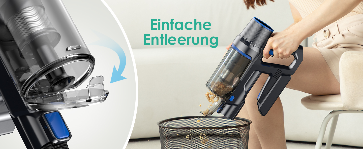 Акумуляторний пилосос з функцією миття підлоги, 45000Pa/550W/60 Min, безщітковий двигун, LED-дисплей, самостійна парковка, для твердих поверхонь, килимів та шерсті тварин, блакитний